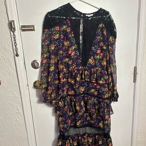 Topshop Black Floral Long Sleeve Dress